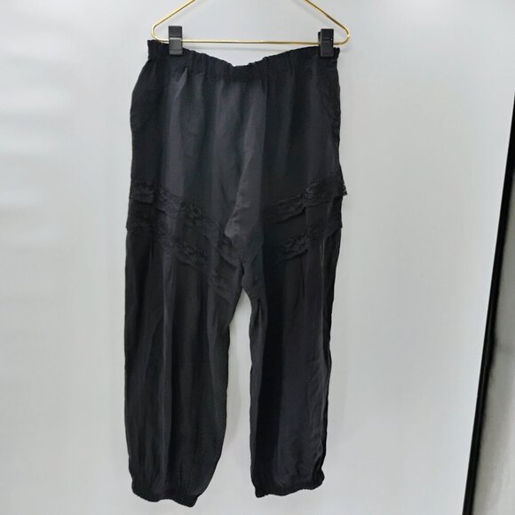 By Anthropologie Pieced Lace Joggers Lace Pull On Black Wide Leg balloon barrel - Picture 9 of 16